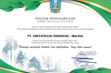 Penghargaan Bantuan Bibit Pohon CSR PT Greenfields Indonesia 2023